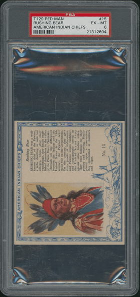 1954 T129 Red Man Tobacco Rushing Bear #15 American Indian Chiefs PSA 6 front of card