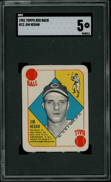 1951 Topps Jim Hegan #12 Red Back SGC 5 front of card