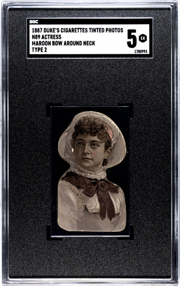 1887 N89 Duke's Cigarettes Tinted Photos Actress Maroon Bow Around Neck Type 2 SGC 5 front of card