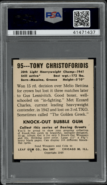 1948 Leaf Tony Christoforidis #95 PSA 5 back of card