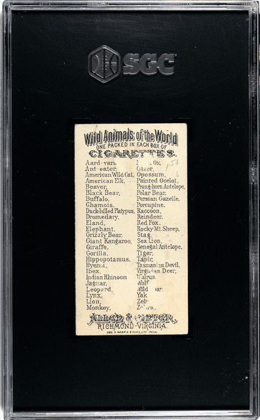 1888 N25 Allen & Ginter Aardvark Wild Animals of the World SGC 1 back of card