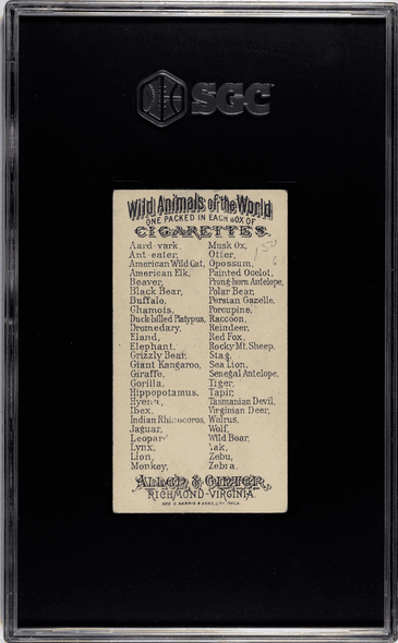 1888 N25 Allen & Ginter Gorilla Wild Animals of the World SGC 1.5 back of card