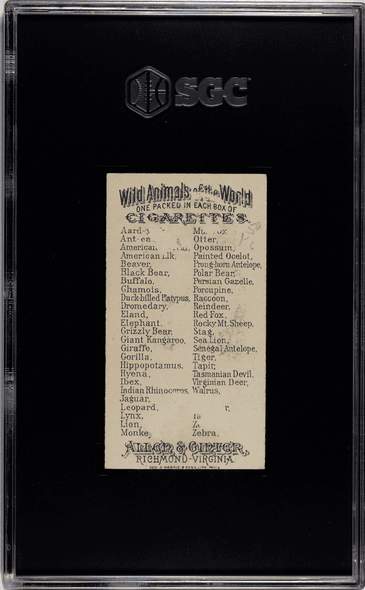 1888 N25 Allen & Ginter Tasmanian Devil Wild Animals of the World SGC 1 back of card