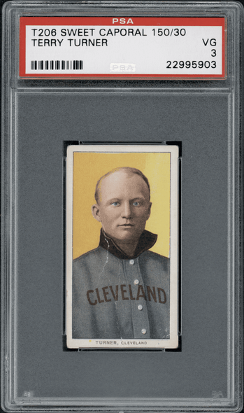 1909 T206 Terry Turner Sweet Caporal 150 PSA 3 front of card
