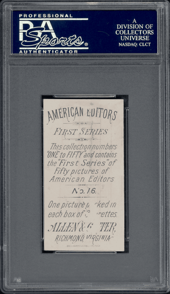1887 N1 Allen & Ginter Charles A. Dana The New York Sun #16 American Editors PSA 2 back of card