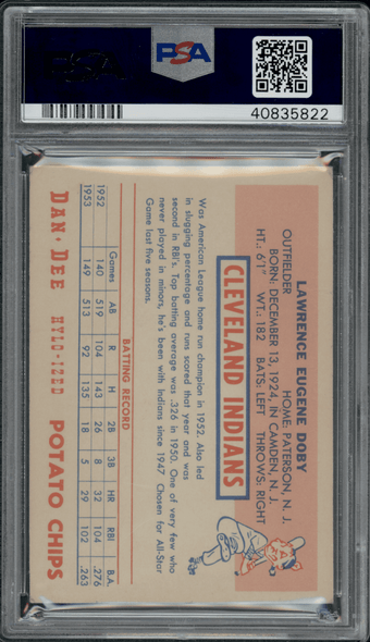 1954 Dan-Dee Larry Doby Proof, Missing Wax Coating PSA 2 back of card