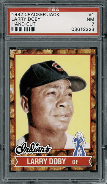 1982 Cracker Jack Larry Doby Hand Cut #1 PSA 7 front of card