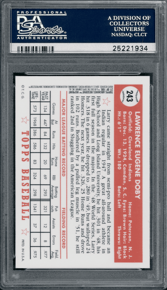 2001 Topps Archives Reserve Larry Doby #21 1952 Topps Reprint PSA 9 back of card