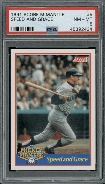 1991 Score Mickey Mantle Mickey Mantle Speed and Grace PSA 8 front of card