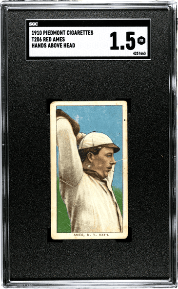 1910 T206 Red Ames Hands Above Head Piedmont 350 SGC 1.5 front of card