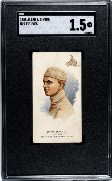 1888 N29 Allen & Ginter F.F. Ives Cyclist The World's Champions SGC 1.5 front of card