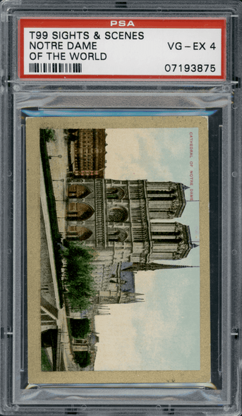 1911-12 T99 Notre Dame Pan Handle Scrap Sights and Scenes PSA 4 front of card