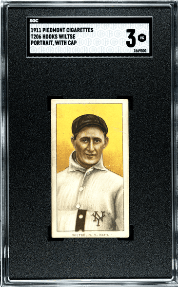 1910 T206 Hooks Wiltse Portrait, With Cap Piedmont 350-460 SGC 3 front of card