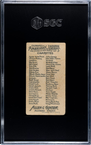 1888 N2 Allen & Ginter John Grass American Indian Chiefs SGC 3 back of card