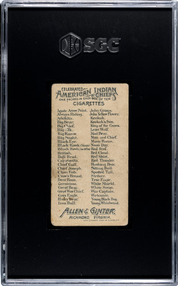 1888 N2 Allen & Ginter Grey Eagle American Indian Chiefs SGC 1.5 back of card