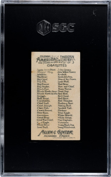 1888 N2 Allen & Ginter Deer Ham American Indian Chiefs SGC 2.5 back of card