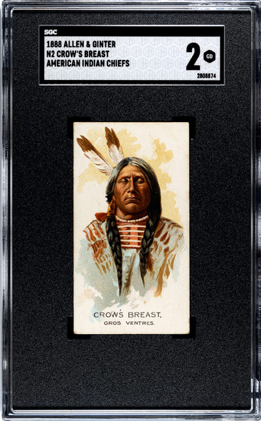 1888 N2 Allen & Ginter Crows Breast American Indian Chiefs SGC 2 front of card