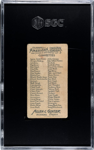 1888 N2 Allen & Ginter Big Razor American Indian Chiefs SGC 2 back of card