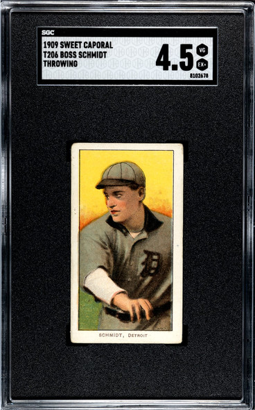 1909 T206 Boss Schmidt Throwing Sweet Caporal 150 SGC 4.5 front of card