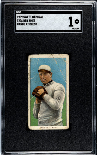 1909 T206 Red Ames Hands at Chest Sweet Caporal 150 SGC 1 front of card