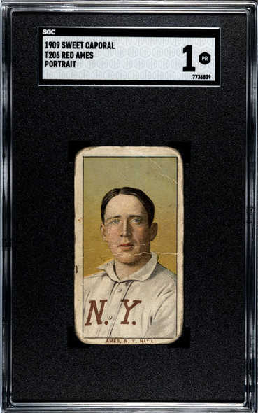 1909 T206 Red Ames Portrait Sweet Caporal 150 SGC 1 front of card