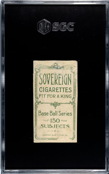1909 T206 Rube Oldring Fielding Sovereign 150 SGC Authentic back of card