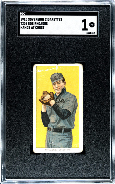 1910 T206 Bob Rhoades Hands at Chest Sovereign 350 SGC 1 front of card