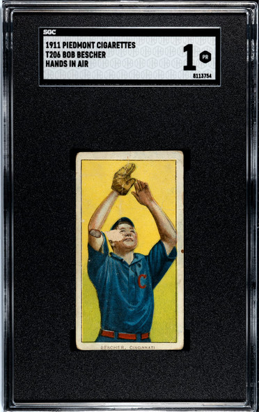 1911 T206 Bob Bescher Hands in Air Piedmont 350-460 SGC 1 front of card