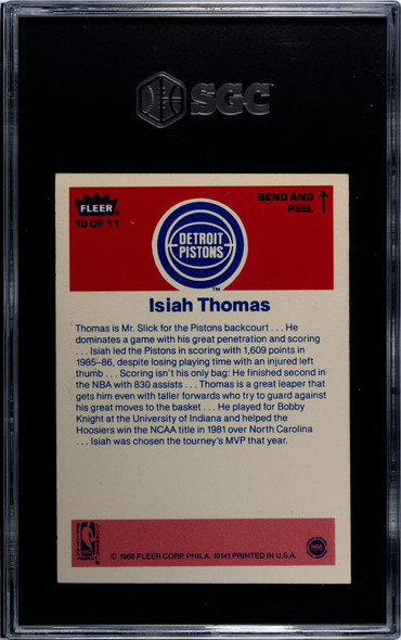 1986 Fleer Isiah Thomas #10 SGC 4 back of card