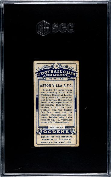 1906 Ogden's Football (Soccer) Club Colours Aston Villa AFC #13 Football Club Colours SGC 3 back of card