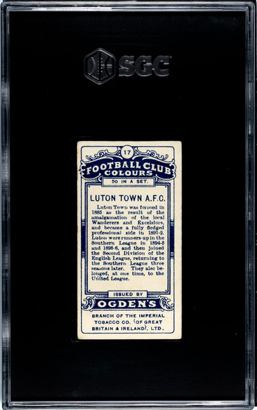 1906 Ogden's Football (Soccer) Club Colours Luton Town AFC #17 Football Club Colours SGC 3 back of card