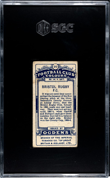 1906 Ogden's Football (Soccer) Club Colours Bristol Rugby FC #20 Football Club Colours SGC 3 back of card
