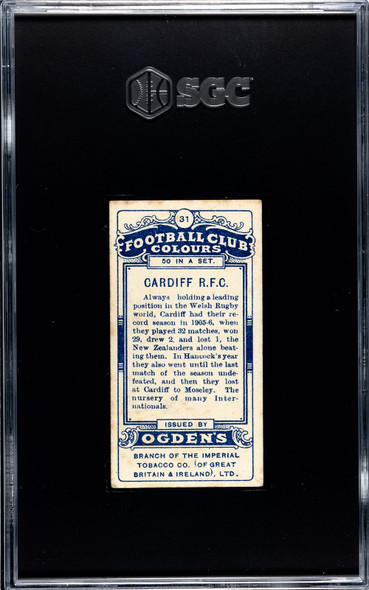 1906 Ogden's Football (Rugby) Club Colours Cardiff RFC #31 Football Club Colours SGC 3 back of card