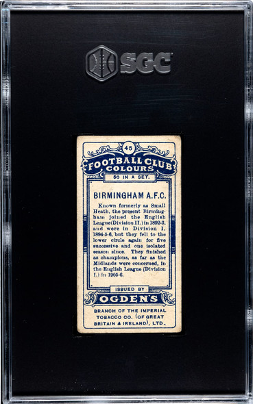 1906 Ogden's Football (Soccer) Club Colours Birmingham AFC #45 Football Club Colours SGC 3 back of card