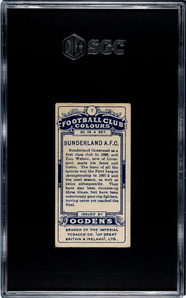 1906 Ogden's Football (Soccer) Club Colours Sunderland AFC #7 Football Club Colours SGC 3.5 back of card