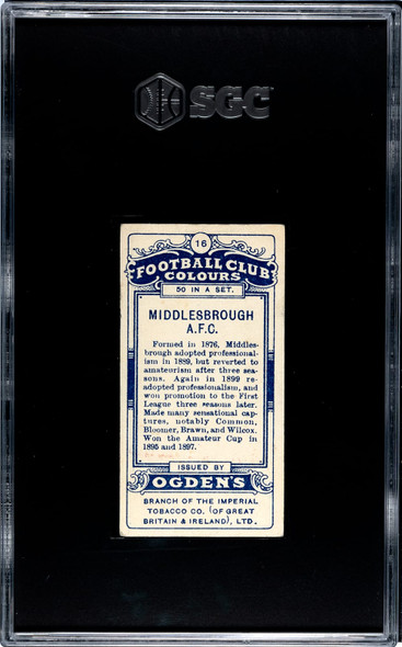 1906 Ogden's Football (Soccer) Club Colours Middlesbrough AFC #16 Football Club Colours SGC 4 back of card