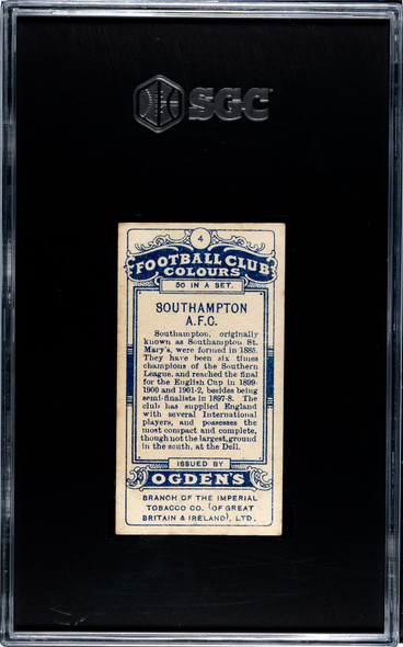 1906 Ogden's Football (Soccer) Club Colours Southampton AFC #4 Football Club Colours SGC 4 back of card