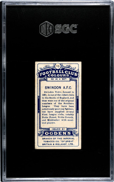 1906 Ogden's Football (Soccer) Club Colours Swindon AFC #10 Football Club Colours SGC 4 back of card