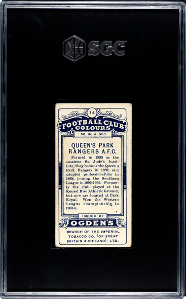 1906 Ogden's Football (Soccer) Club Colours Queen's Park Rangers #14 Football Club Colours SGC 4 back of card