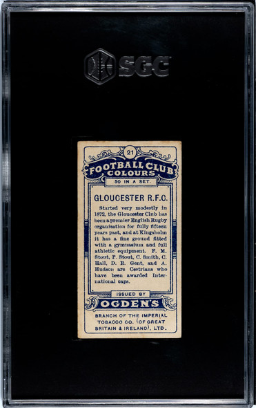 1906 Ogden's Football (Rugby) Club Colours Gloucester RFC #21 Football Club Colours SGC 4 back of card