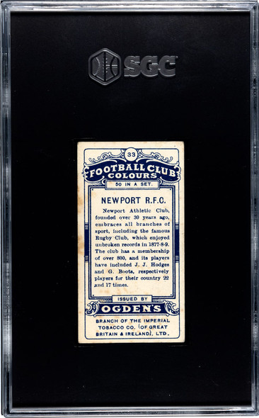 1906 Ogden's Football (Rugby) Club Colours Newport RFC #33 Football Club Colours SGC 4 back of card