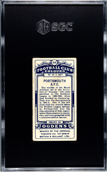 1906 Ogden's Football (Soccer) Club Colours Portsmouth AFC #36 Football Club Colours SGC 4 back of card