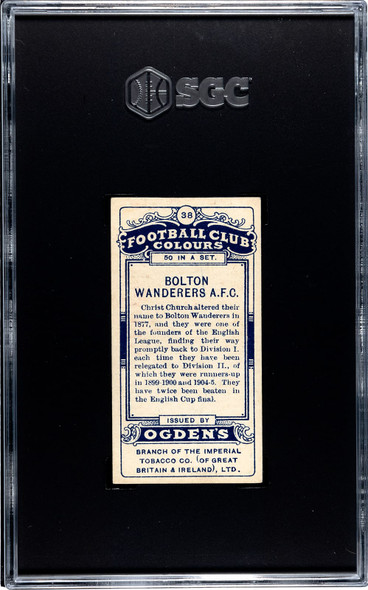 1906 Ogden's Football (Soccer) Club Colours Bolton Wanderers AFC #38 Football Club Colours SGC 4 back of card