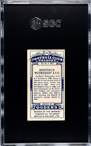 1906 Ogden's Football (Soccer) Club Colours Sheffield Wednesday AFC #35 Football Club Colours SGC 4.5 back of card