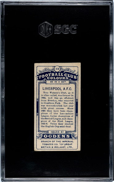 1906 Ogden's Football (Soccer) Club Colours Liverpool AFC #49 Football Club Colours SGC 4.5 back of card