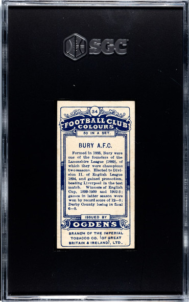 1906 Ogden's Football (Soccer) Club Colours Bury AFC #34 Football Club Colours SGC 6 back of card