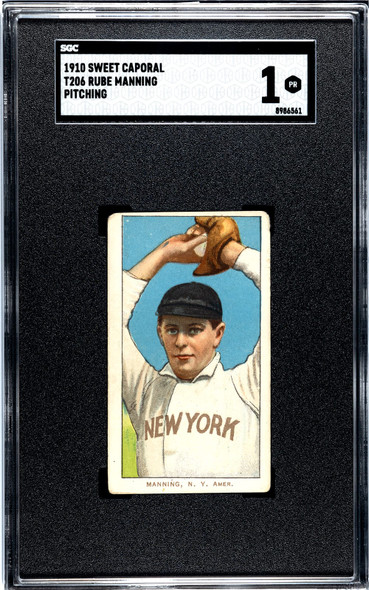 1910 T206 Rube Manning Pitching Sweet Caporal 350 SGC 1 front of card