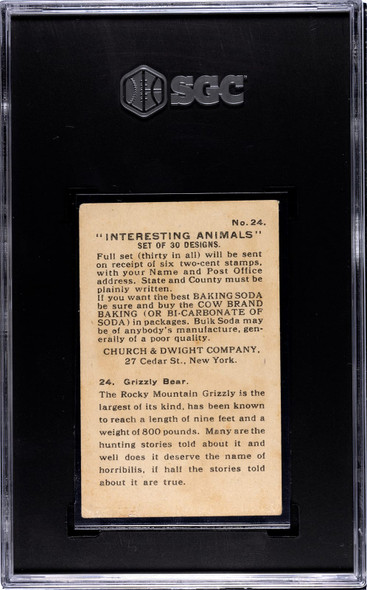 1915 Church & Dwight Company Grizzly Bear #24 Interesting Animals SGC 1.5 back of card