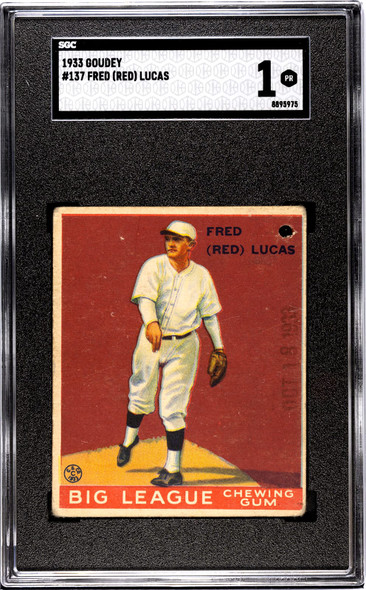 1933 Goudey Big League Chewing Gum Fred Red #137 SGC 1 front of card