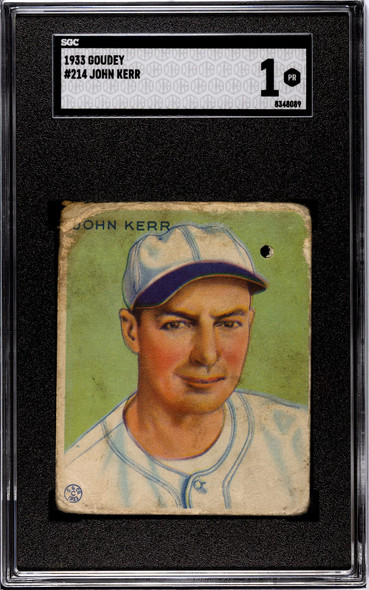 1933 Goudey Big League Chewing Gum John Kerr #214 SGC 1 front of card